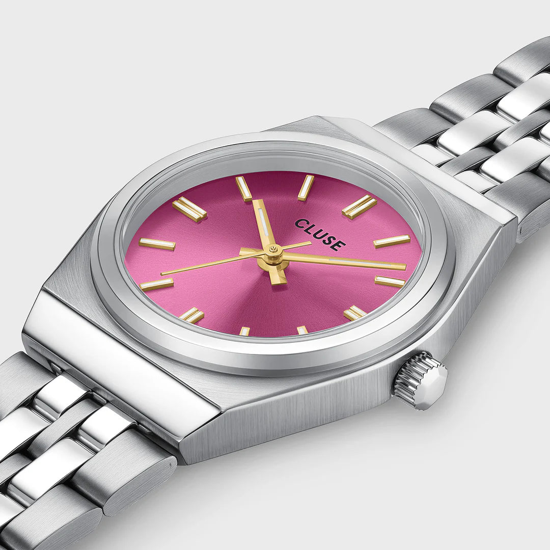 CLUSE RETRO 70'S MINI FUCHSIA DIAL LADIES STAINLESS STEEL WATCH