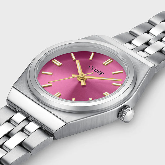 CLUSE RETRO 70'S MINI FUCHSIA DIAL LADIES STAINLESS STEEL WATCH