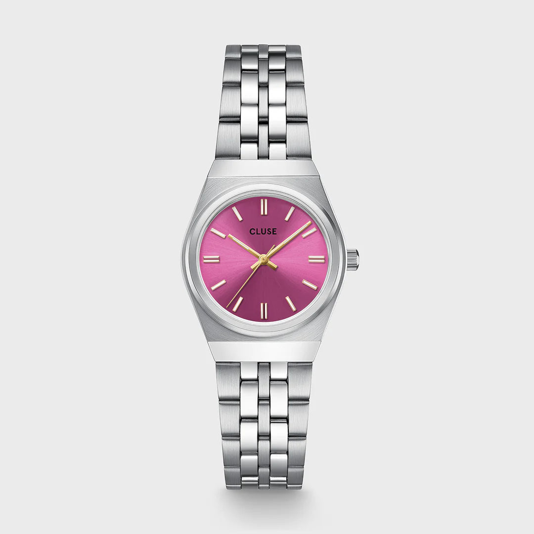 CLUSE RETRO 70'S MINI FUCHSIA DIAL LADIES STAINLESS STEEL WATCH