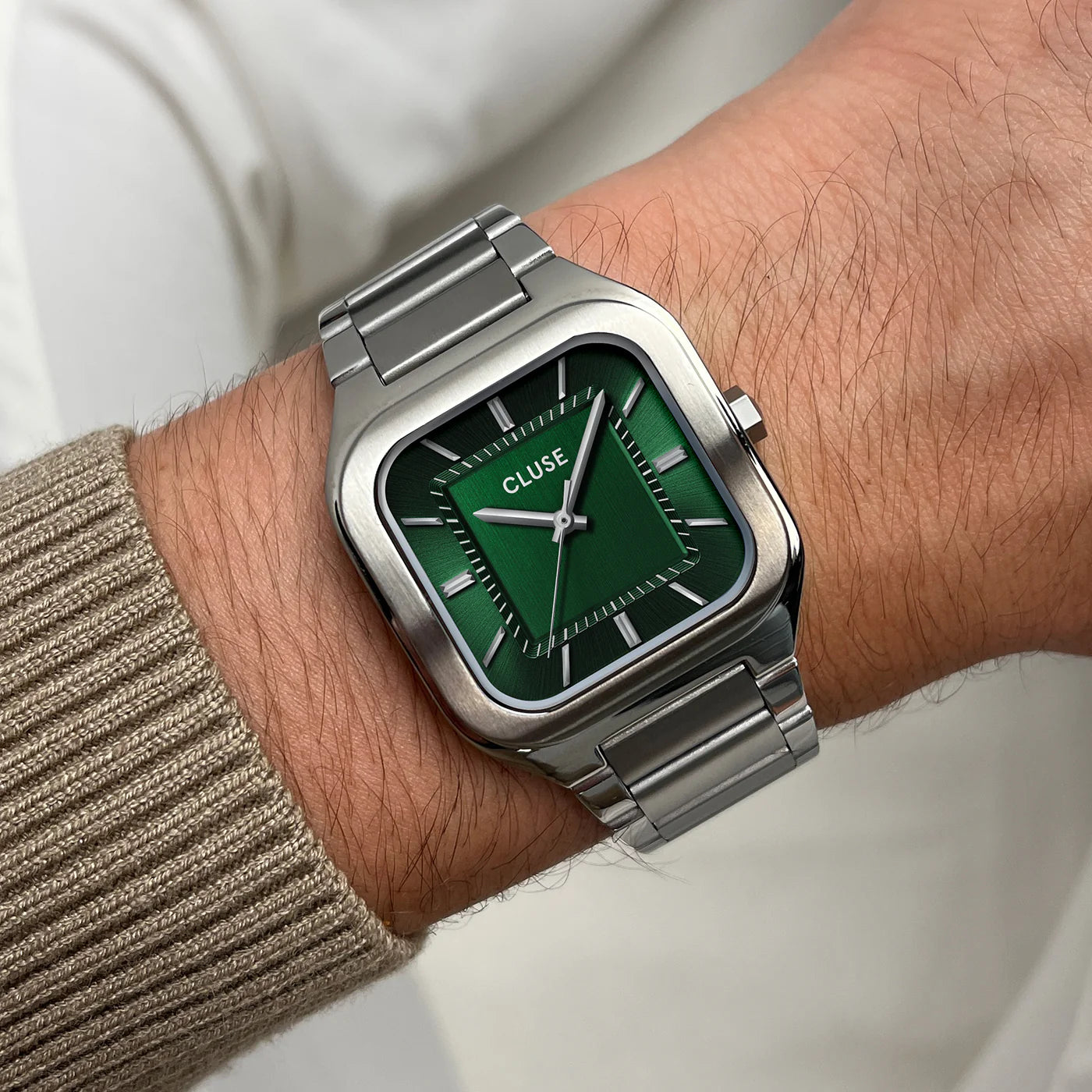 Cluse Quadrus Watch Steel, Green, Silver Colour