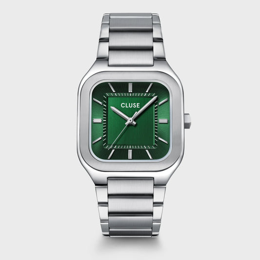 Cluse Quadrus Watch Steel, Green, Silver Colour