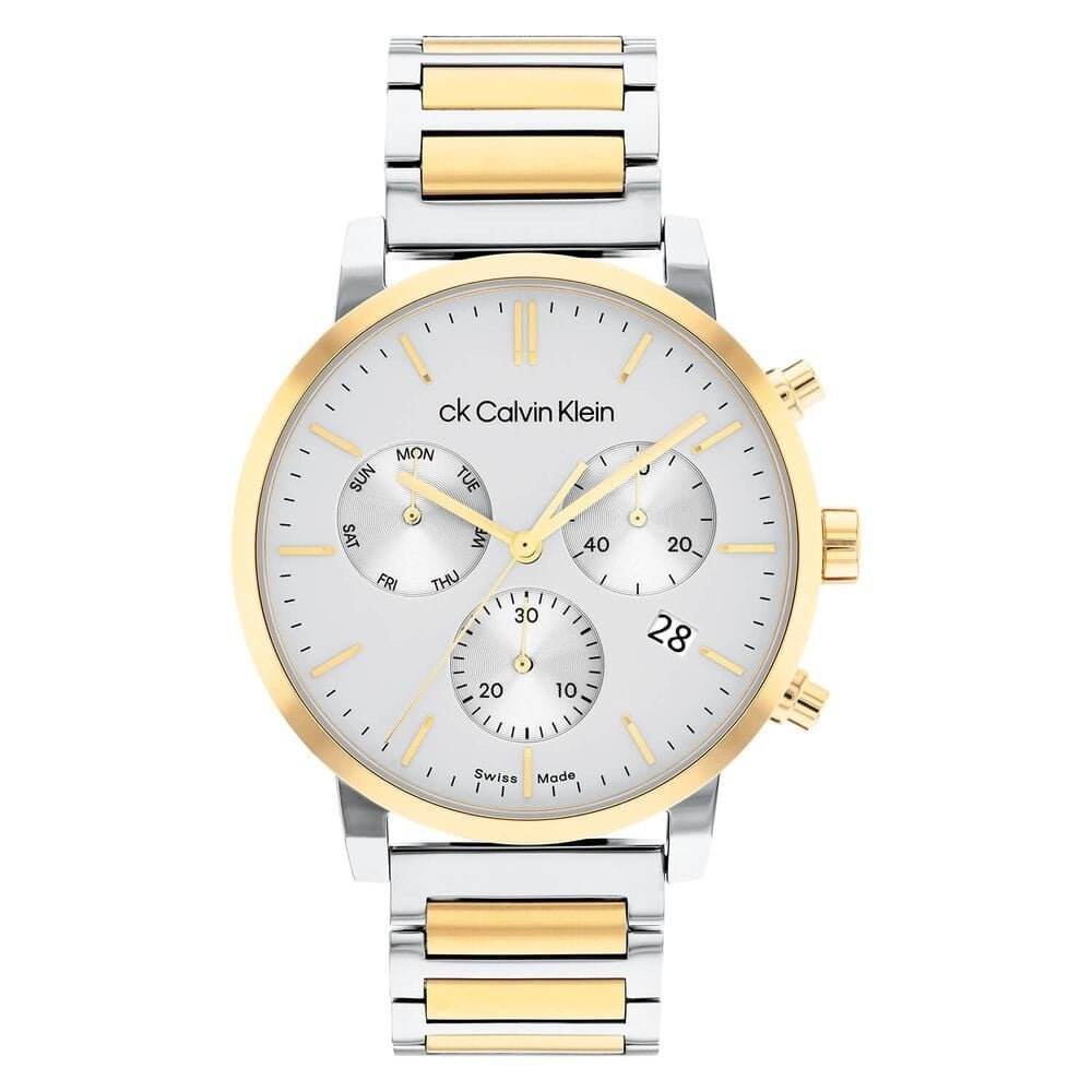 Calvin Klein Architectural 42mm White Dial Steel & Yellow Gold Bracelet Watch
