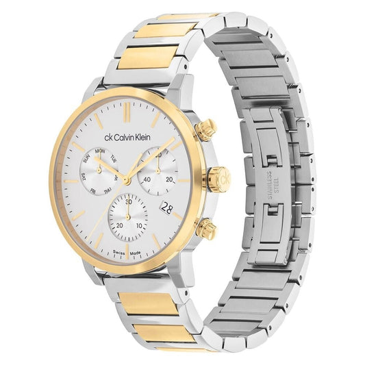 Calvin Klein Architectural 42mm White Dial Steel & Yellow Gold Bracelet Watch
