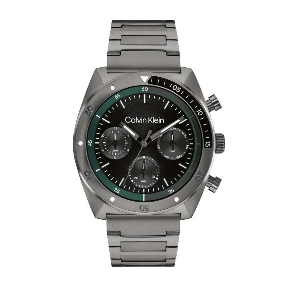 Calvin Klein Fles, Chronograph, Grey& Green Dial Stainless Steel Watch