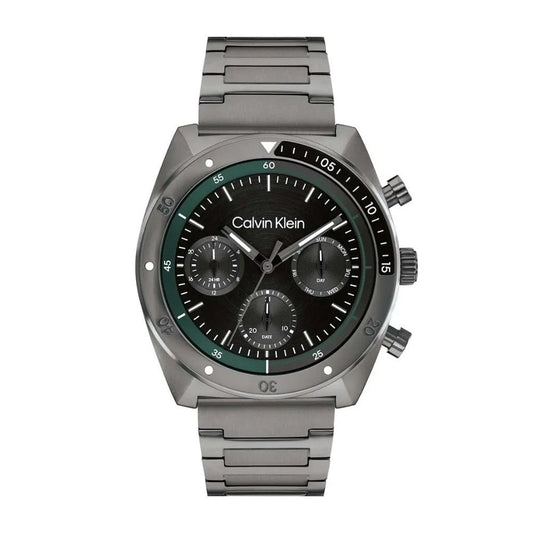 Calvin Klein Fles, Chronograph, Grey& Green Dial Stainless Steel Watch
