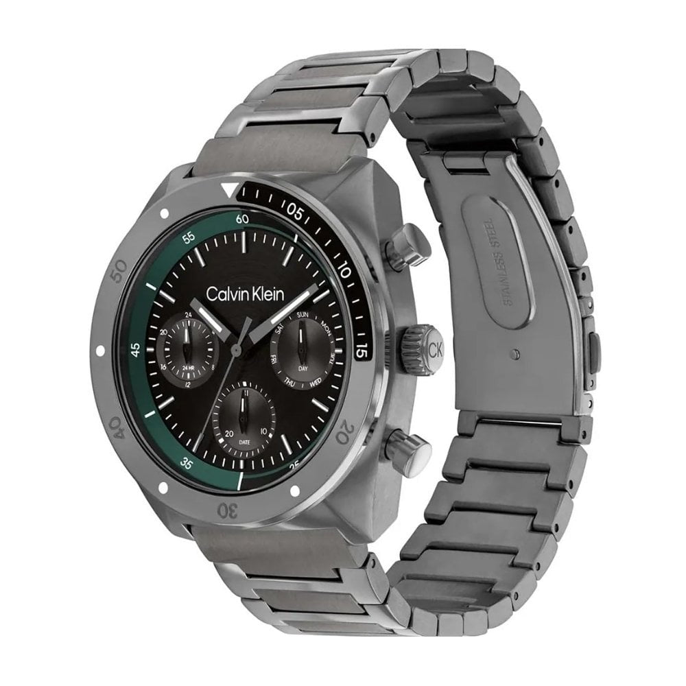 Calvin Klein Fles, Chronograph, Grey& Green Dial Stainless Steel Watch