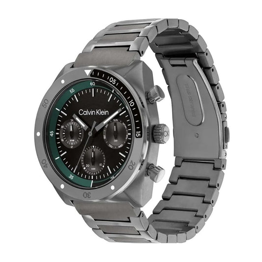 Calvin Klein Fles, Chronograph, Grey& Green Dial Stainless Steel Watch