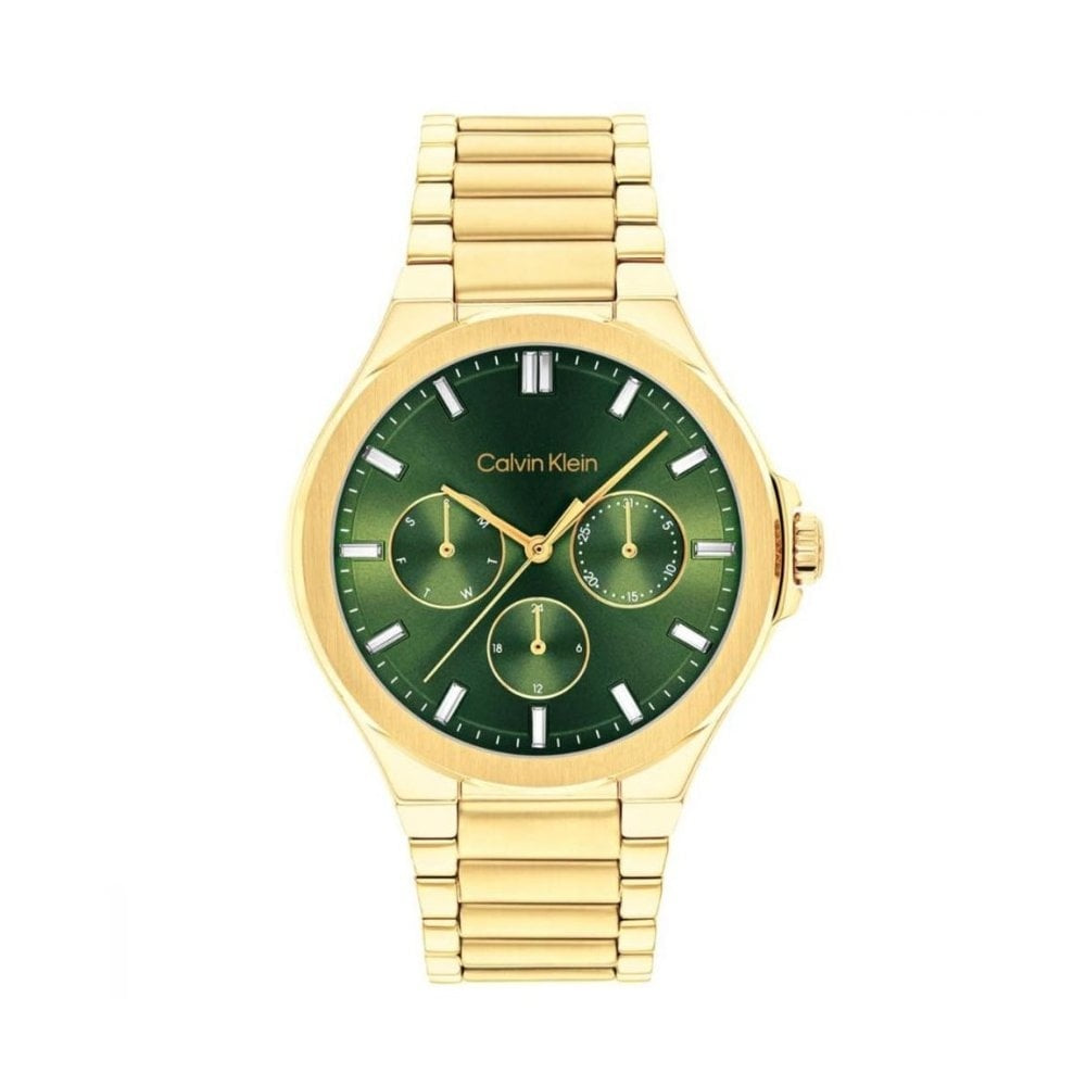 Calvin Klein Ladies Vibrancy, Green Dial, Chronograph Gold Stainless Steel Watch
