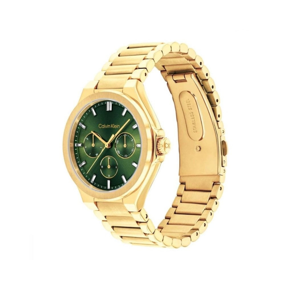 Calvin Klein Ladies Vibrancy, Green Dial, Chronograph Gold Stainless Steel Watch