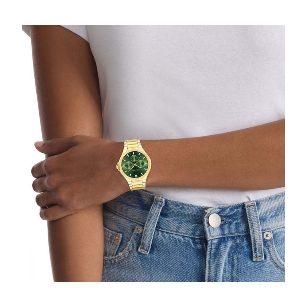 Calvin Klein Ladies Vibrancy, Green Dial, Chronograph Gold Stainless Steel Watch