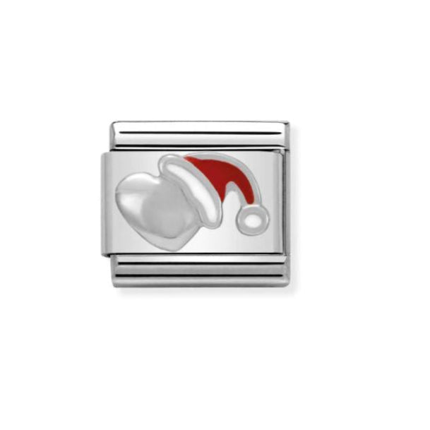 Composable Classic HEART WITH CHRISTMAS HAT in stainless steel, enamel and arg. 925