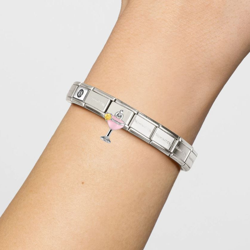 Pink & Yellow CZ Cocktail Glass Nomination Charm