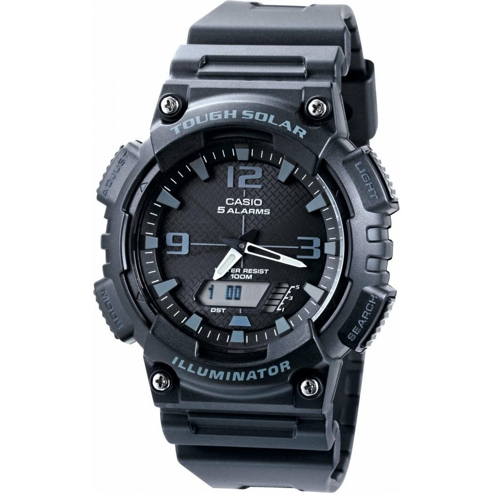 Casio Mens Black Resin Strap Solar Powered Chronograph Digital Watch