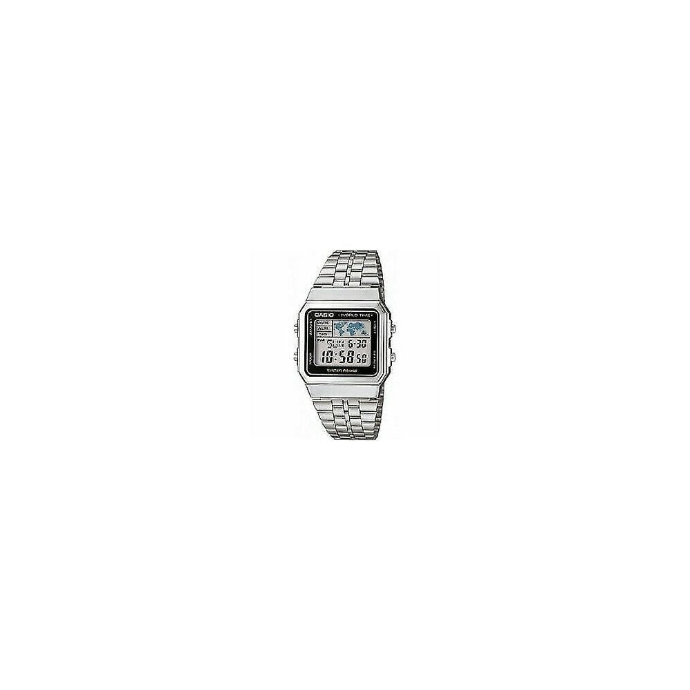 Casio Mens Classic Digital Wrist Watch with Silver Stainless Steel Band & World Time