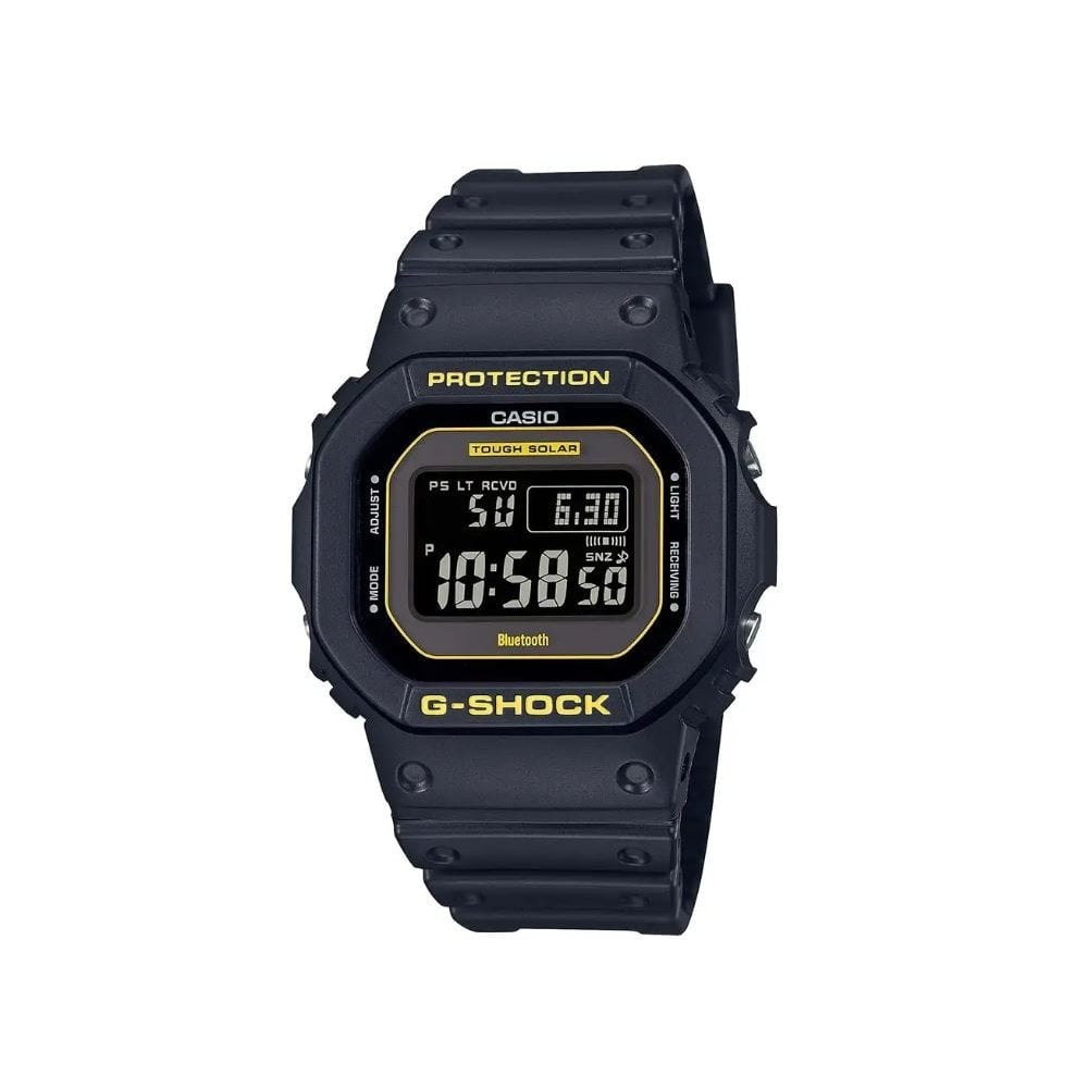 'Caution Yellow' Tough Solar, Bluetooth, Black Silicone Gents Watch