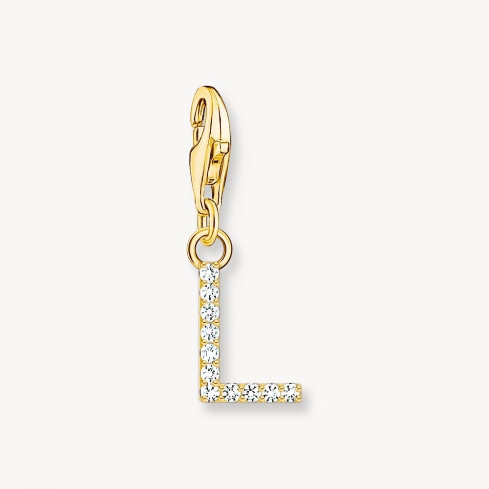 Charm Pendant Letter L With White Stones - Gold Plated