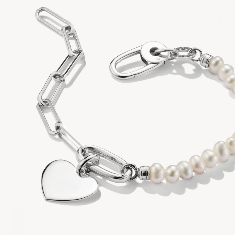 Charm bracelet paperclip and pearls with Connect link silver