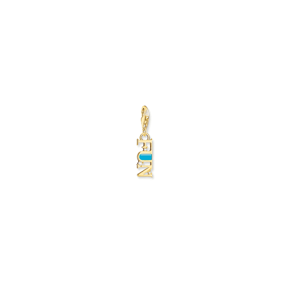 Charm pendant Fun with white stones gold plated 