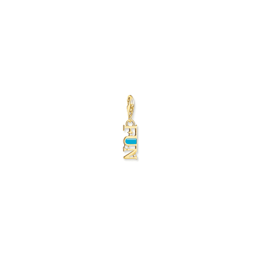 Charm pendant Fun with white stones gold plated 