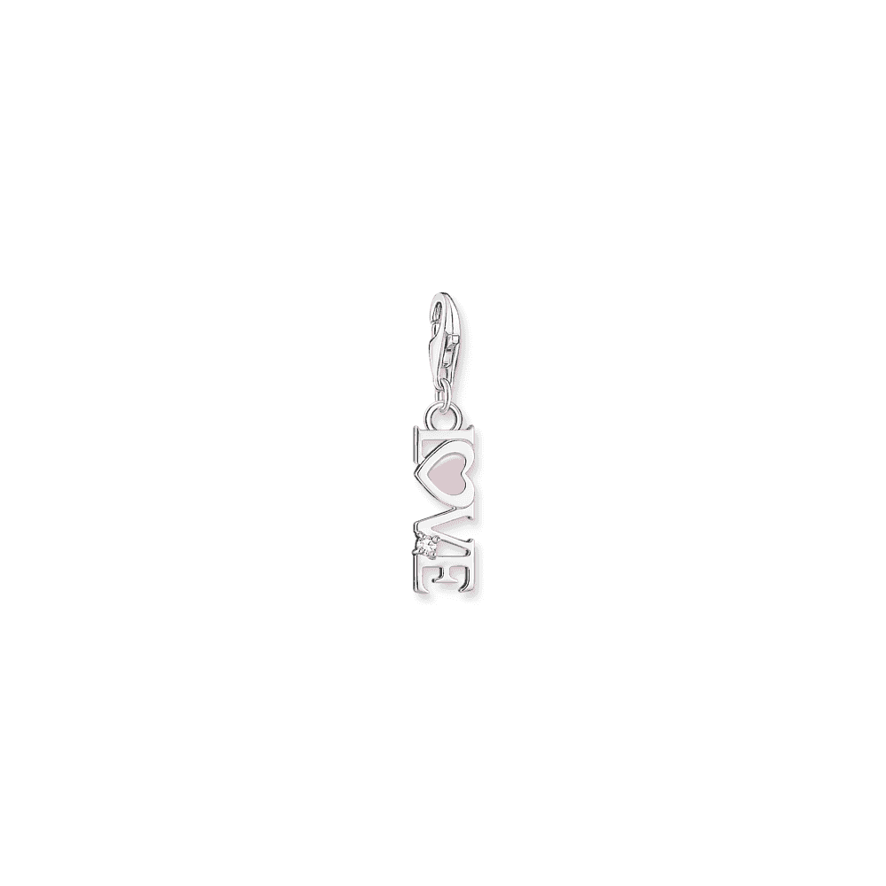 Charm pendant Love with pink heart and stone silver 