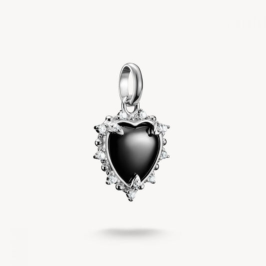 Charm pendant black vintage heart Connect silver