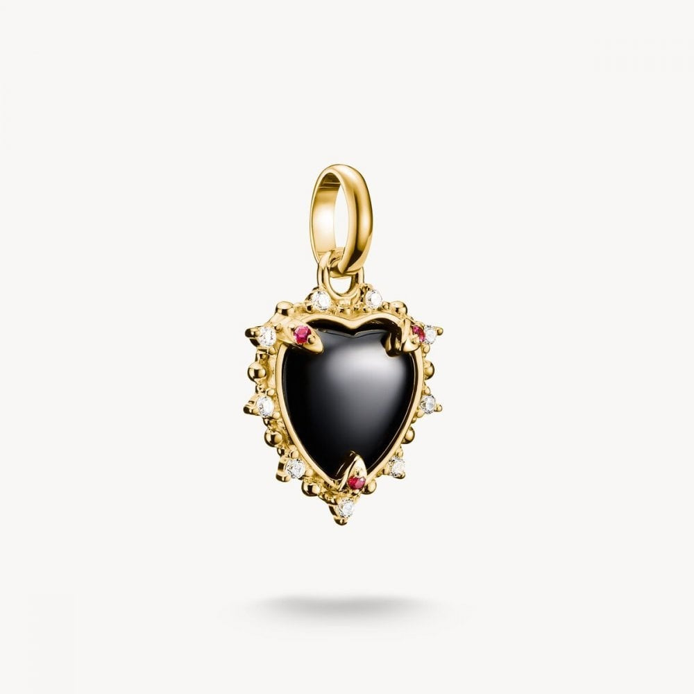 Charm pendant black vintage heart with stones Connect gold-plated