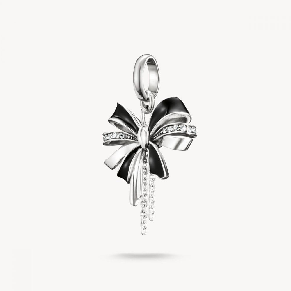 Charm pendant bow black Connect silver