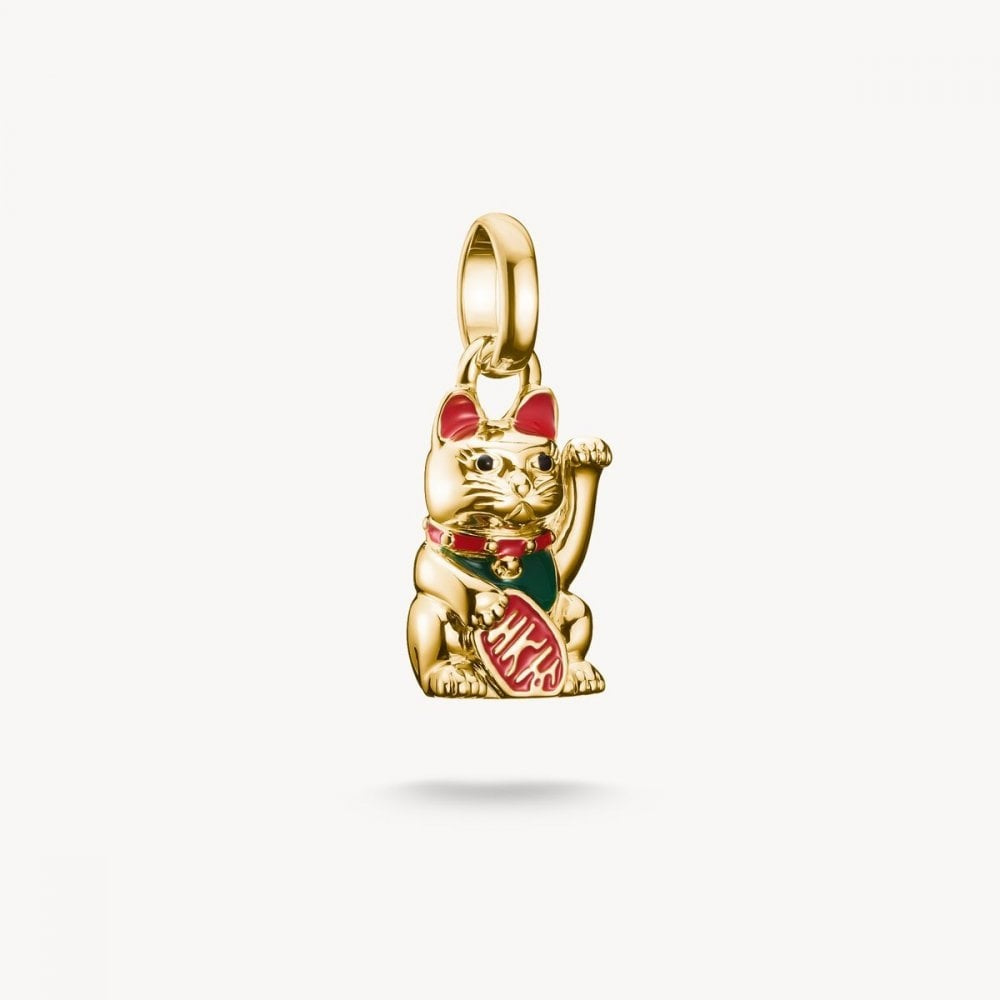 Charm pendant colourful waving cat Connect gold-plated