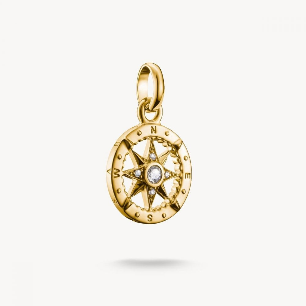 Charm pendant compass with stones Connect silver