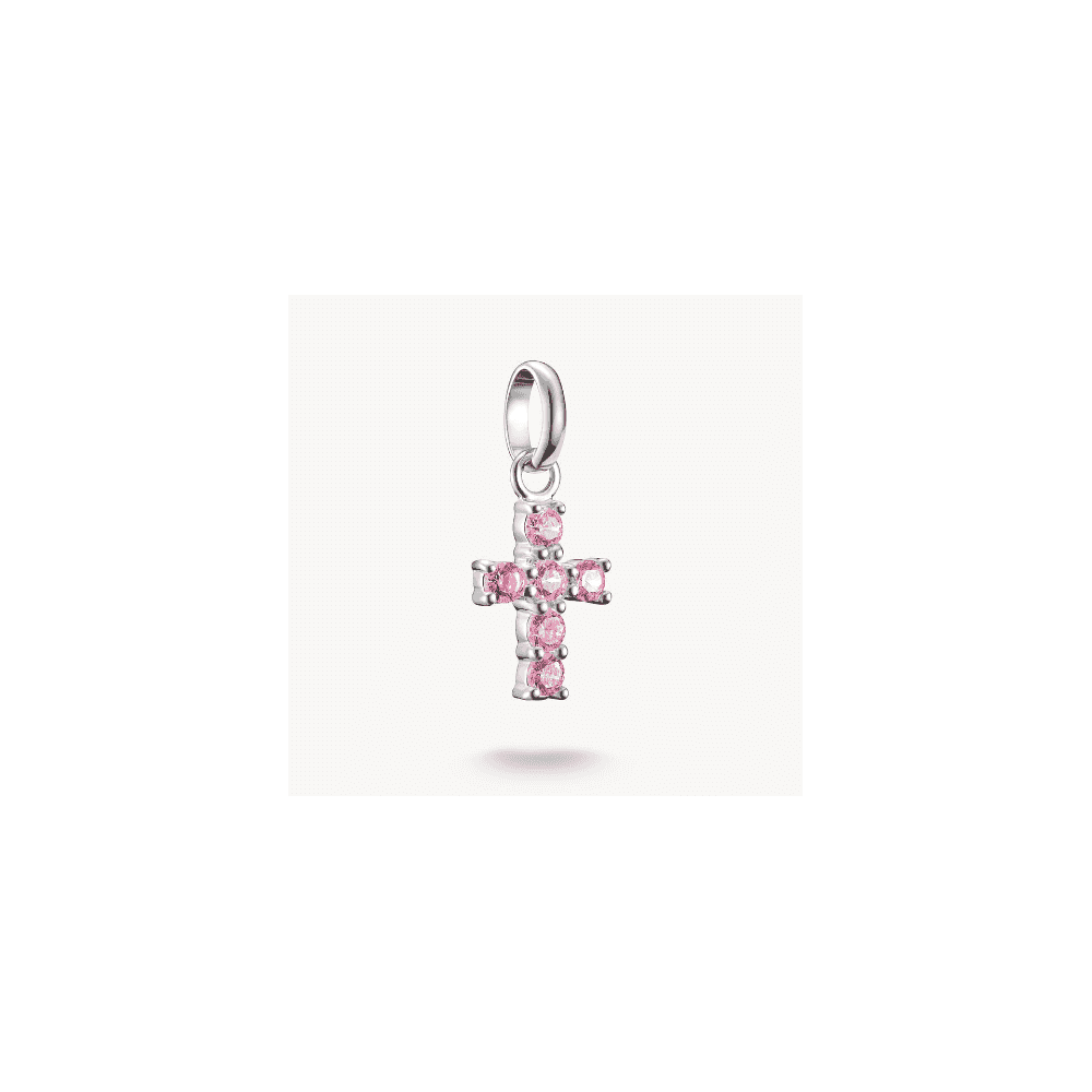 Charm pendant cross with pink stones Connect silver