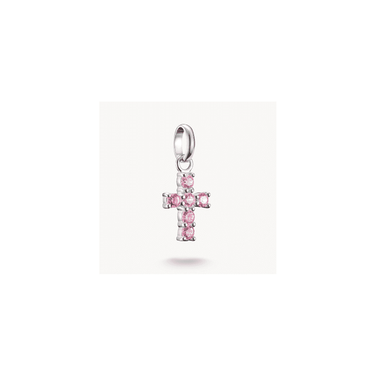 Charm pendant cross with pink stones Connect silver