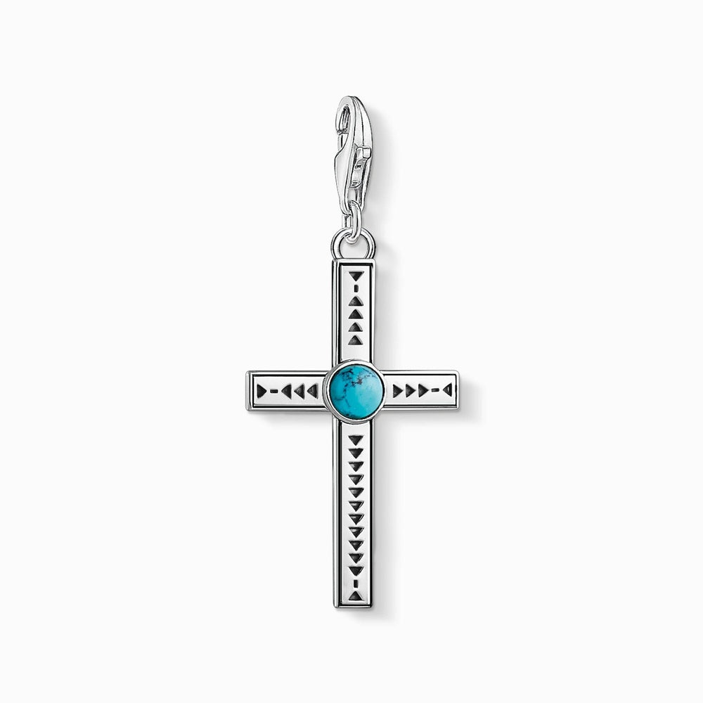 Charm pendant ethnic cross turquoise
