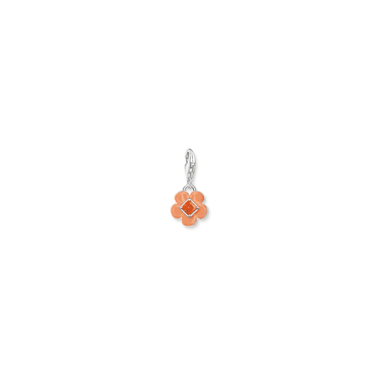Charm pendant flower with orange stone silver 