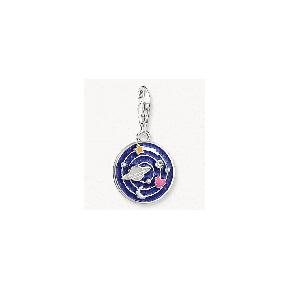 Charm pendant galaxy with cold enamel in various colours silver blackened