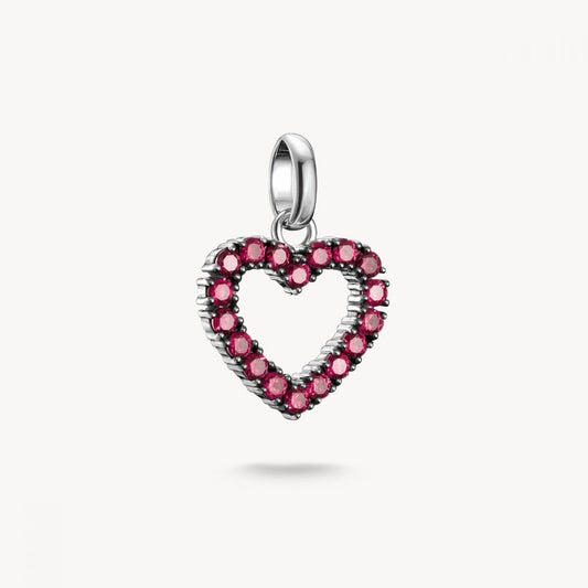 Charm pendant heart with red stones Connect silver