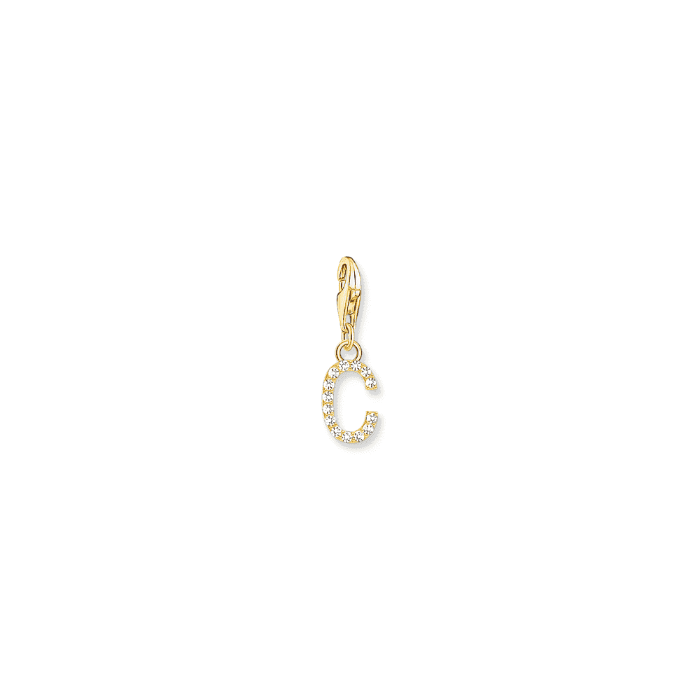Charm pendant letter C with white stones gold plated 