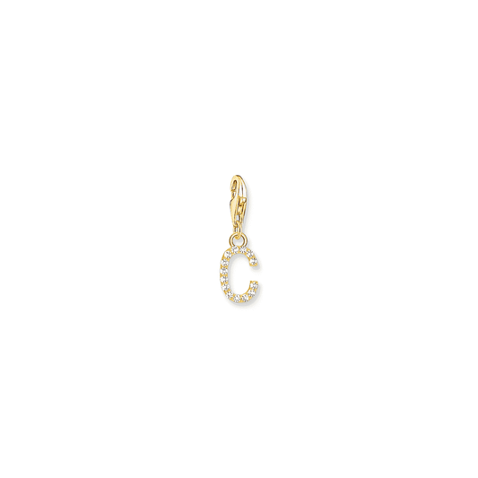 Charm pendant letter C with white stones gold plated 