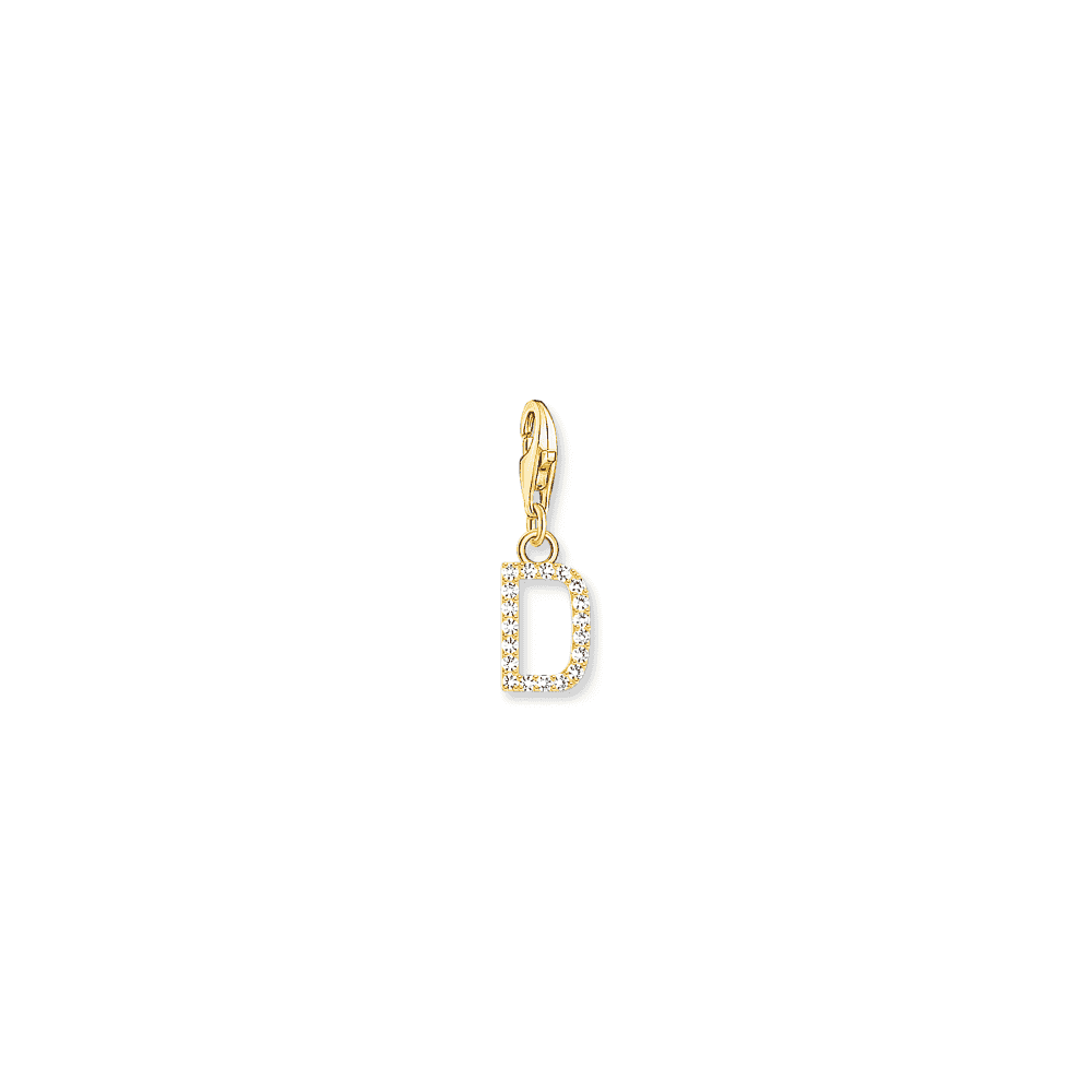 Charm pendant letter D with white stones gold plated 