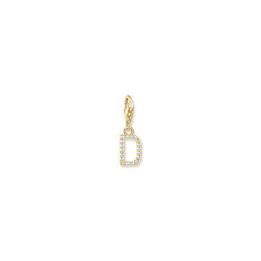 Charm pendant letter D with white stones gold plated 