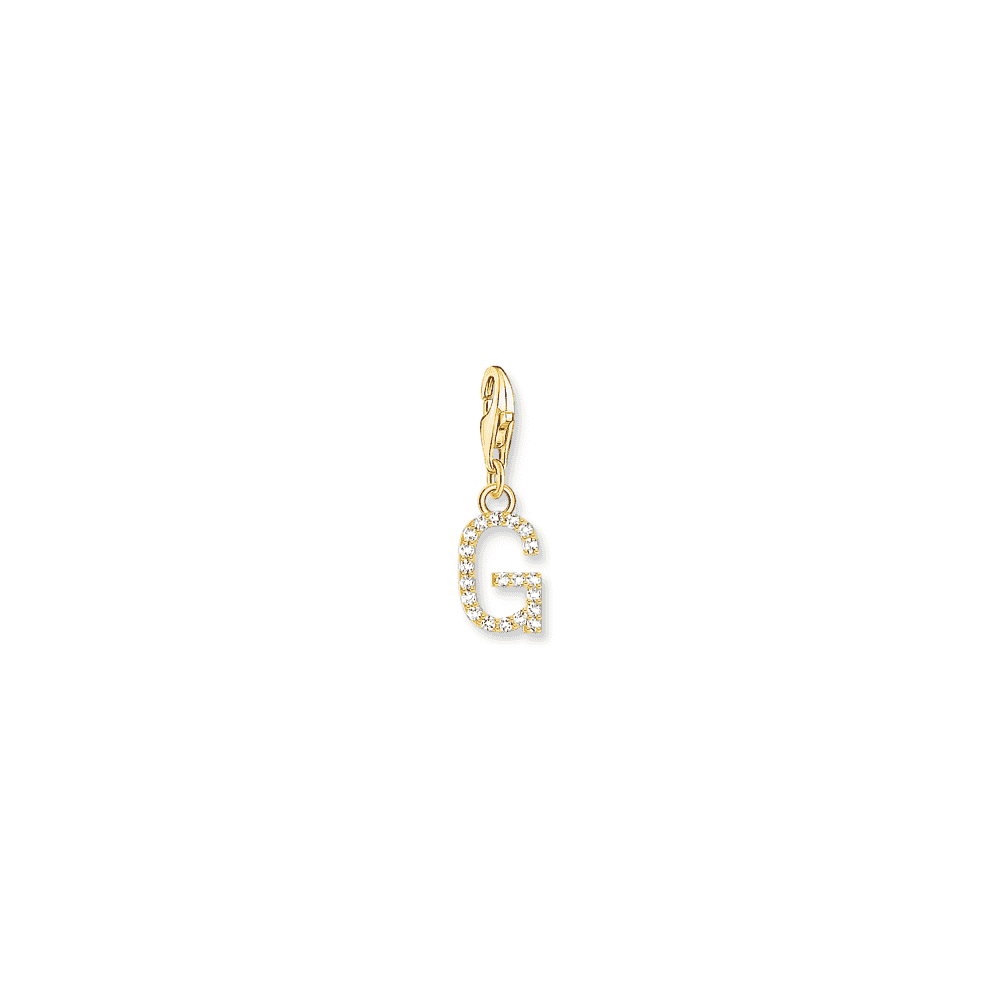 Charm pendant letter G with white stones gold plated 