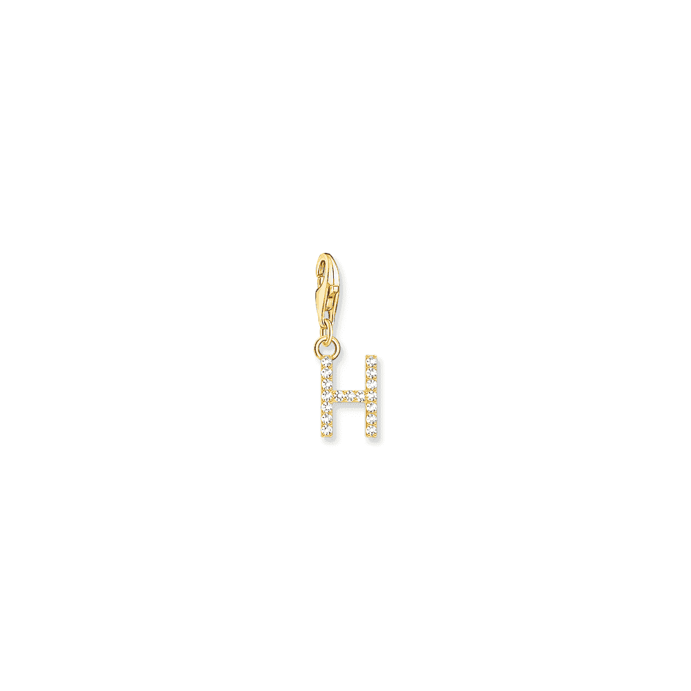Charm pendant letter H with white stones gold plated 