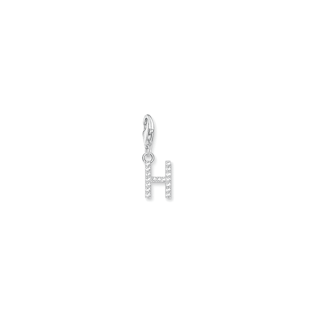 Charm pendant letter H with white stones silver 