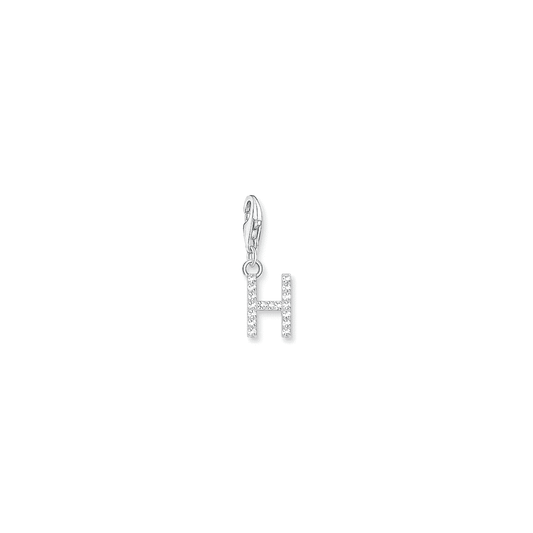 Charm pendant letter H with white stones silver 