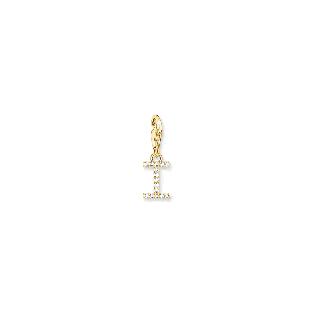 Charm pendant letter I with white stones gold plated