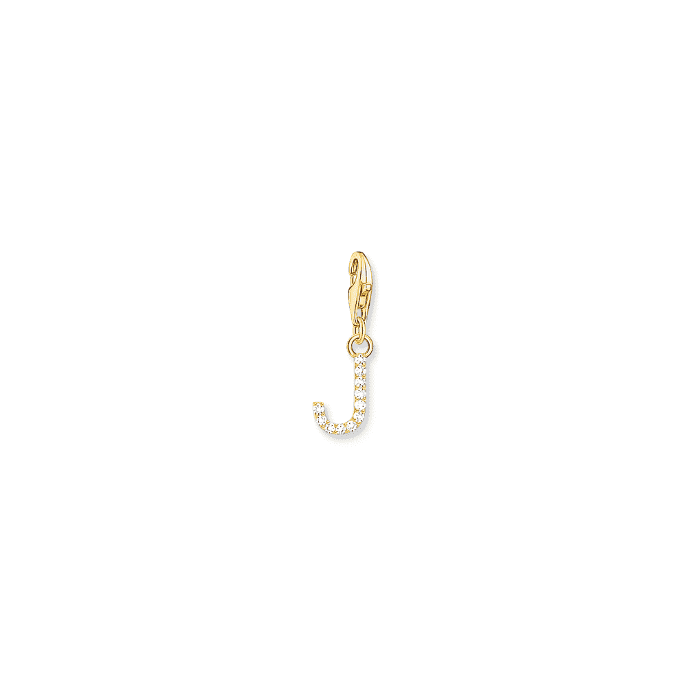 Charm pendant letter J with white stones gold plated 