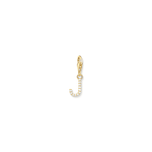 Charm pendant letter J with white stones gold plated 