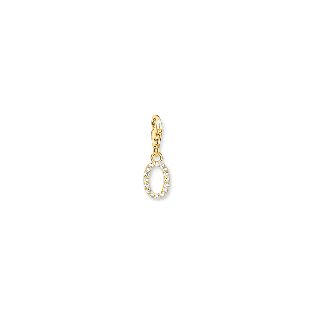 Charm pendant letter O with white stones gold plated 