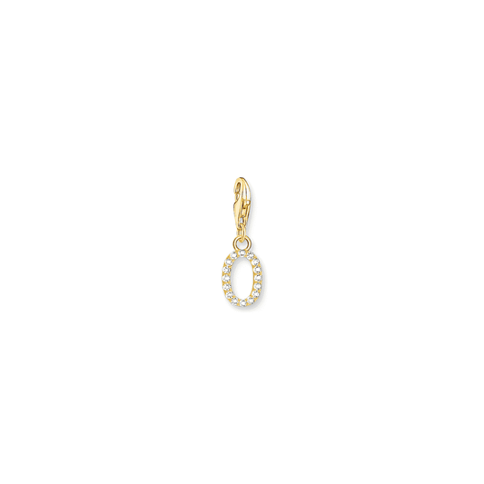 Charm pendant letter O with white stones gold plated 