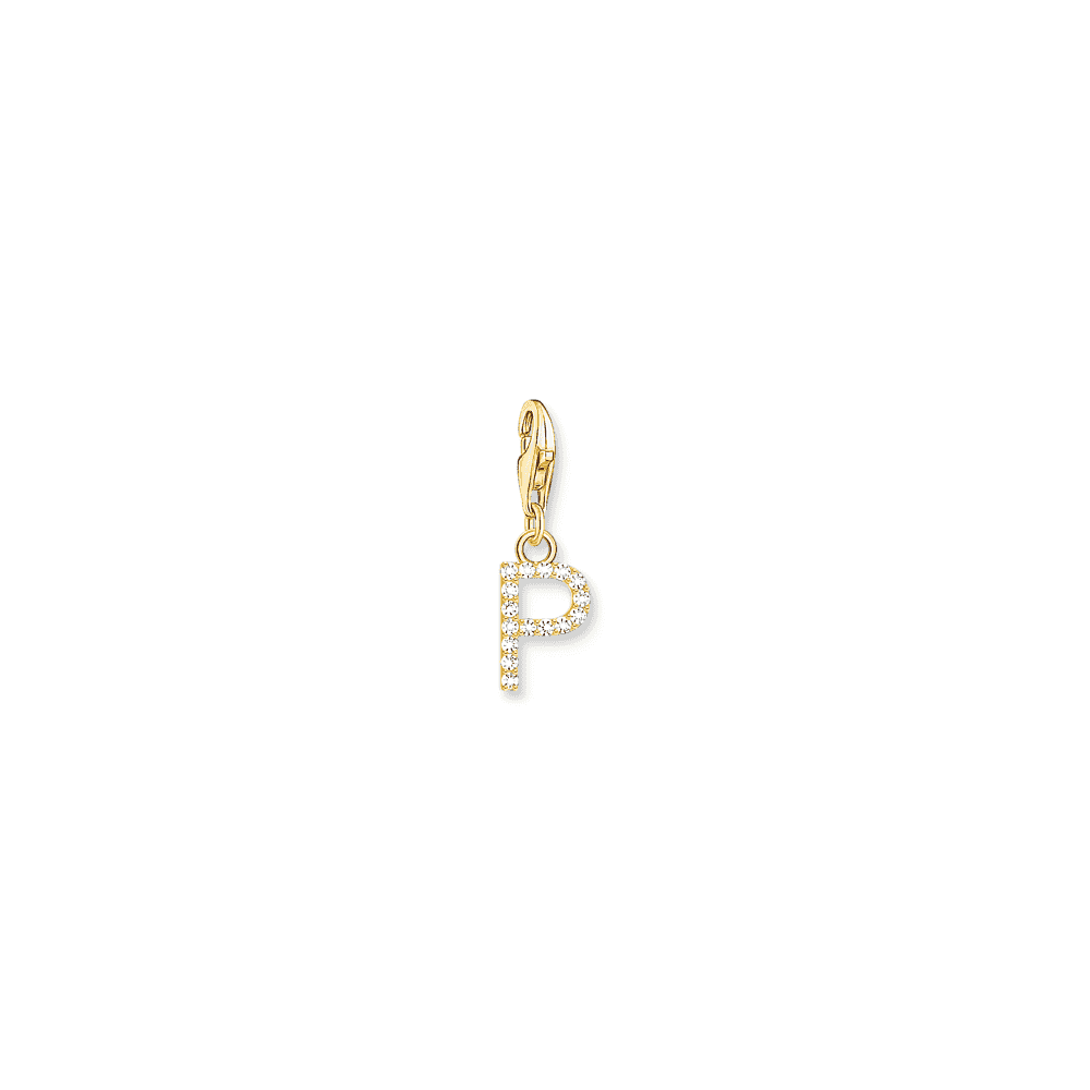 Charm pendant letter P with white stones gold plated 