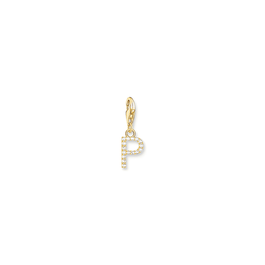 Charm pendant letter P with white stones gold plated 